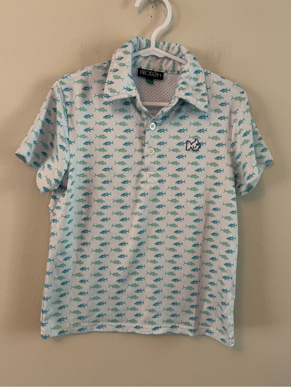 Prodoh Boys' Short Sleeve Polo with Mint Fish Print